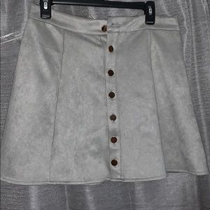 Grey suede pleated skirt with gold buttons